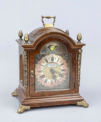 Table clock, 20th century, Warmink, walnut, brass dial with floral engraving and a 