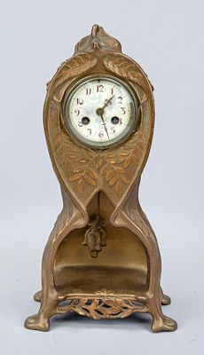 Art Nouveau - table clock, ca. 1910, indistinctly marked “a`Cagnou,” white cast bronze, with 