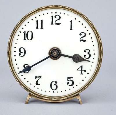 Night clock, circa 1900, gilded beaded glass rim, translucent dial with black Arabic numerals 
