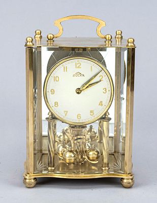 Annual calendar, rotating pendulum clock, “Solar,” circa 1950, gold-plated brass, three-sided 