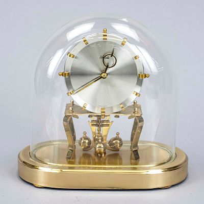 Annual calendar, pendulum clock, “Kundo,” circa 1960, polished and gold-plated brass, oval 