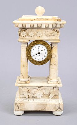 Empire-style pendulum clock, France, ca. 1810, carved alabaster with floral motifs, movement 