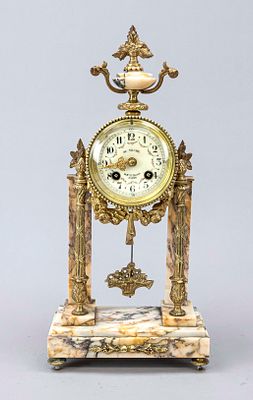 White/pink marble column clock, France, second half of the 19th century, marked “AU NE`GRE 