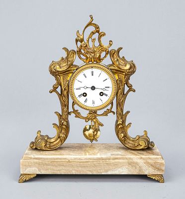 Historicism - Pendulum clock, France, second half of the 19th century, gilded bronze on a beige 