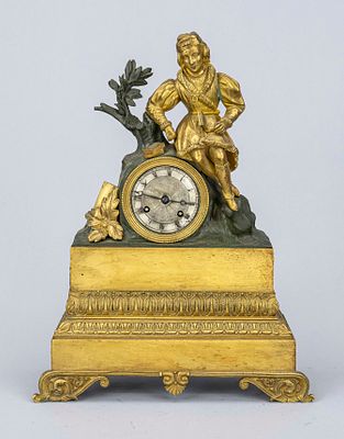 Empire – figure pendulum clock, France, circa 1810, gilded and burnished bronze, a scholar 