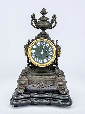 Historicism - Pendulum clock, France, 2nd half of the 19th century, on a wooden base, burnished 