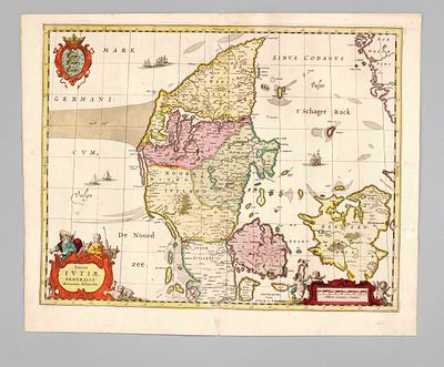 Historical map of Denmark -- ''Totius Iutiae generalis accurata delineatio'', old-color copper 