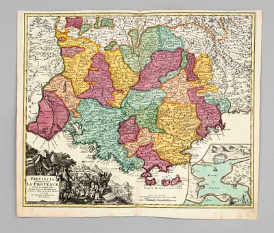 Historical map of Provence -- ''Provincia Indigenis dicta La Provence divisa in omnes suos...'' 