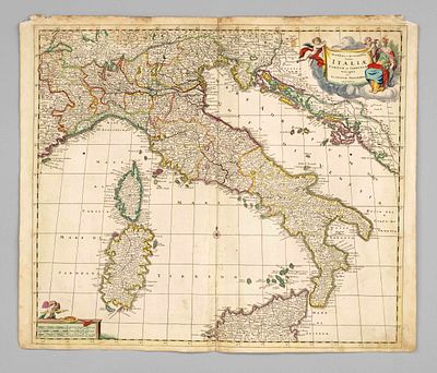 Historical map of Italy -- ''Novissima et accuratissima totius Italiae Corsicae et Sardiniae 