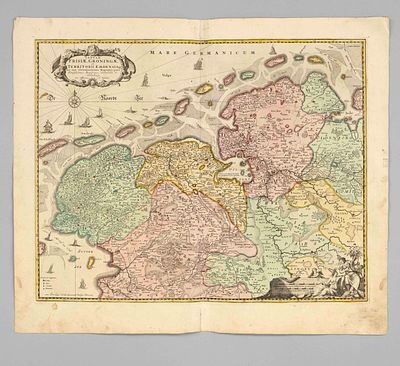Historical map of Friesland -- ''Tabula Frisiae, Groningae et Territorii Emdensis...'', color 