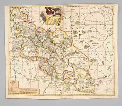 Historical map of Silesia -- ''Mappa geographica exactissima ... Silesiam'', partially colored 