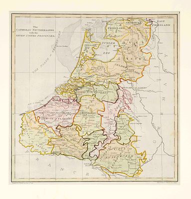 Two historical maps of Belgium and the Netherlands, 18th century, anonymous partially 
