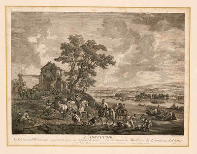 Jean Moyreau (1690–1762) after Philips Wouwerman (1619–1668), two etchings “L’Abrevoir” and 