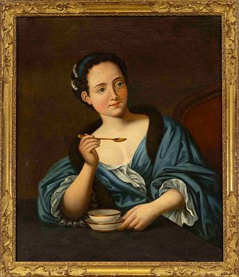 Anonymous artist of the 18th/19th century, portrait of a young woman with a golden spoon and 