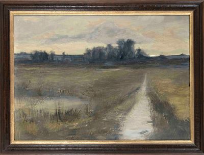 Worpswede painter, second half of the 20th century, morning landscape, oil on hardboard 