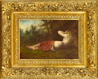 Charles Royer (1862–1940), French Salon painter, reclining semi-nude in the open air, oil on 