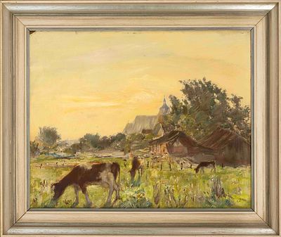 Franz Delaforgue (1887–1965), D&uuml;sseldorf School of Painting, Rhineland summer landscape with 