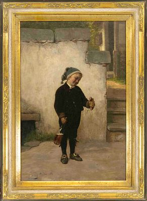Fritz Sonderland (1836–1896), D&uuml;sseldorf School of Painting, genre painting of a happy boy with 