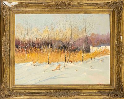 B. Ostersehlte, mid-20th century, snow-covered winter landscape with two foxes, oil on 