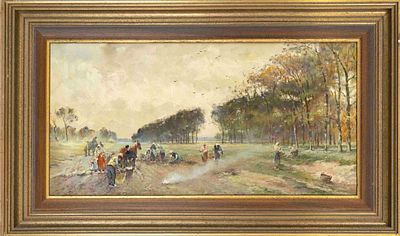 Hans-Georg Kredewahn/Kredemann (1916–2001), Potato Harvest, oil on wood, signed lower right, 20 