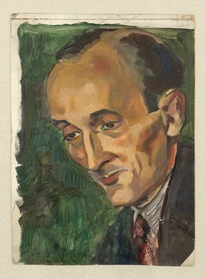 Unknown artist, circa 1920, Portrait of a man with a red tie, oil study on cardboard, unsigned 