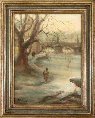 Miloslava Vrbova-Stefkova (1909–1991), Czech painter, Winter Walk on the Banks of the Vltava 