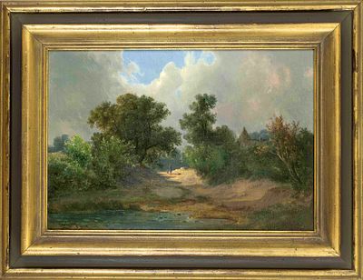 Friedrich Otto Georgi (1819–1874), Summer Landscape with Figures, oil on cardboard, signed and 