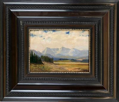 C. M&ouml;ritz, Munich painter circa 1900, “Mountain World,” small Alpine landscape, oil on wood 