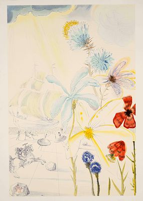 Salvador Dal&iacute; (1904–1989), after “Ship and Flowers,” color lithograph on vellum from 1986 based 