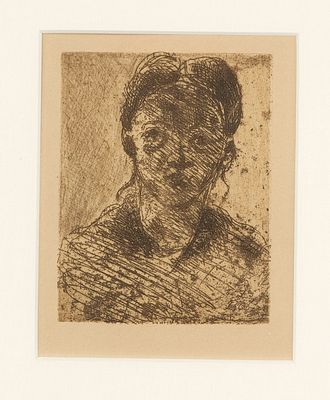 Paul C&eacute;zanne (1839–1906), “T&ecirc;te de jeune Fille,” etching in brown on sand-colored copperplate 