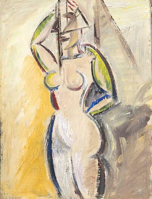 Unknown artist, mid-20th century, abstract female nude, oil on canvas, unsigned, restored, 32 x 