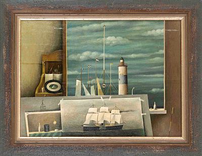 Wolfgang Kolks (*1935), Anchorage, oil on wood, signed and titled on label on the reverse, 29 x 