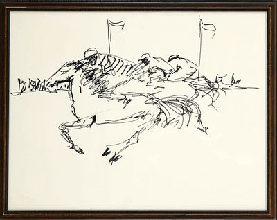 Unknown artist, 2nd half of the 20th century, two equestrian motifs, black felt-tip pen on 