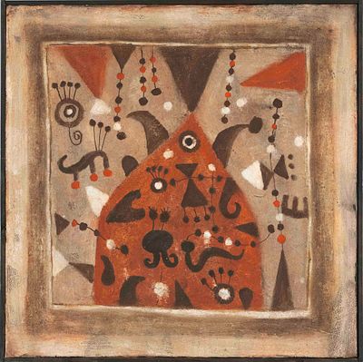 Ferenc G&ouml;g&ouml;s (*1936), Hungarian painter, active in the Netherlands since 1957, Composition with 