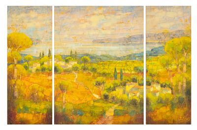 Jean-Claude Picard (b. 1945), southern summer landscape, triptych, oil on canvas, signed lower 