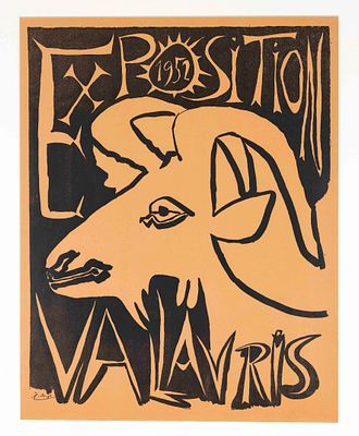 Pablo Picasso (1881–1973), poster “Exposition 1952 Vallauris,” lithograph on salmon-colored 