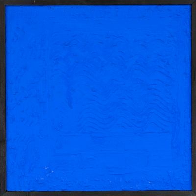 Unknown artist, 2nd half of the 20th century, blue-painted plaster relief on panel, abstract 
