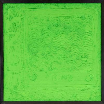 Unknown artist, second half of the 20th century, blue and green painted plaster relief on panel 