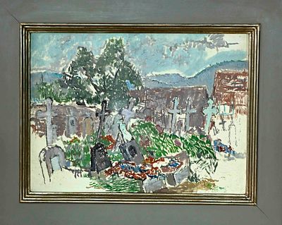 Otto Niemeyer-Holstein (1896–1984), German painter, Cemetery in the Odenwald, mixed media with 