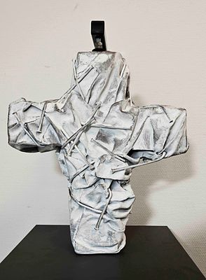 G&uuml;nther Uecker (1931–2025), Nail Cross (light), white patinated bronze, signed and dated (20)12 