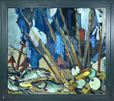 Tom Beyer (1907–1981), German painter, worked in G&ouml;hren on R&uuml;gen and Berlin, Net Flags with 