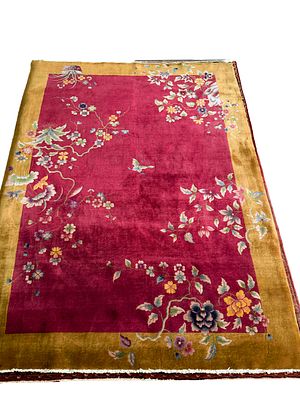 Rug, China, minimal signs of wear, edge damaged in places, cleaned, short fringes, 361 cm x 270 cm