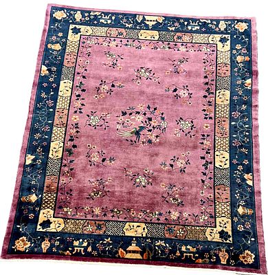 Rug, China, slight signs of wear, short fringes; missing in places, cleaned, one spot with old 
