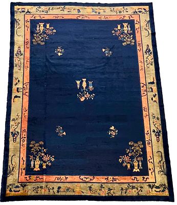 Rug, China, signs of use, some old moth damage (minimal), cleaned, border with repaired areas 