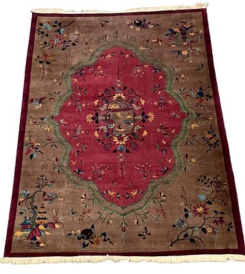 Rug, China, slight signs of wear, minimal old moth damage, cleaned, one end of the fringe torn 