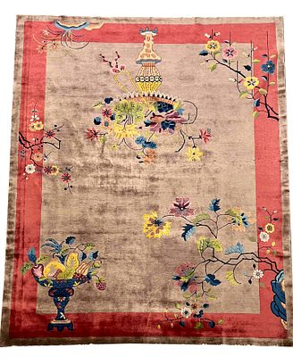 Rug, China, slight signs of wear, short fringe, a few spots with minimal moth damage, cleaned 