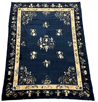 Rug, China, signs of wear, cleaned, one worn area in the main field extensively repaired, short 