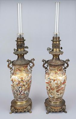 Pair of Satsuma vases with European bronze mount, late 19th century; mount with traces of 