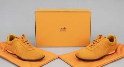 Hermes, sneaker, orange suede and other materials, round toe, flat heel, size 37, incl. dust 