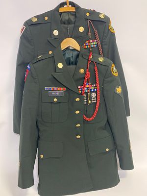 2x Original US Army Uniform Sets (Jacket & Trousers) – "Class A Greens" with accessories. US 